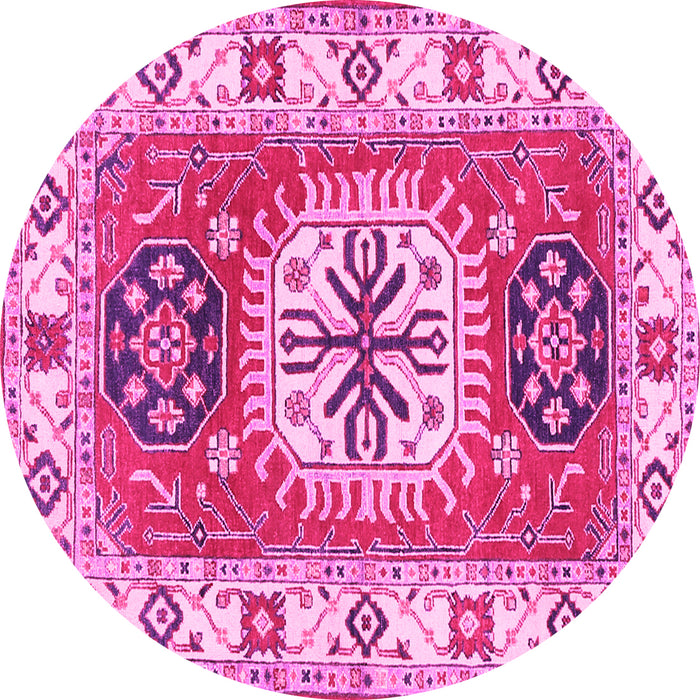 Round Machine Washable Persian Pink Traditional Rug, wshtr753pnk