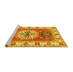 Sideview of Machine Washable Persian Yellow Traditional Rug, wshtr753yw