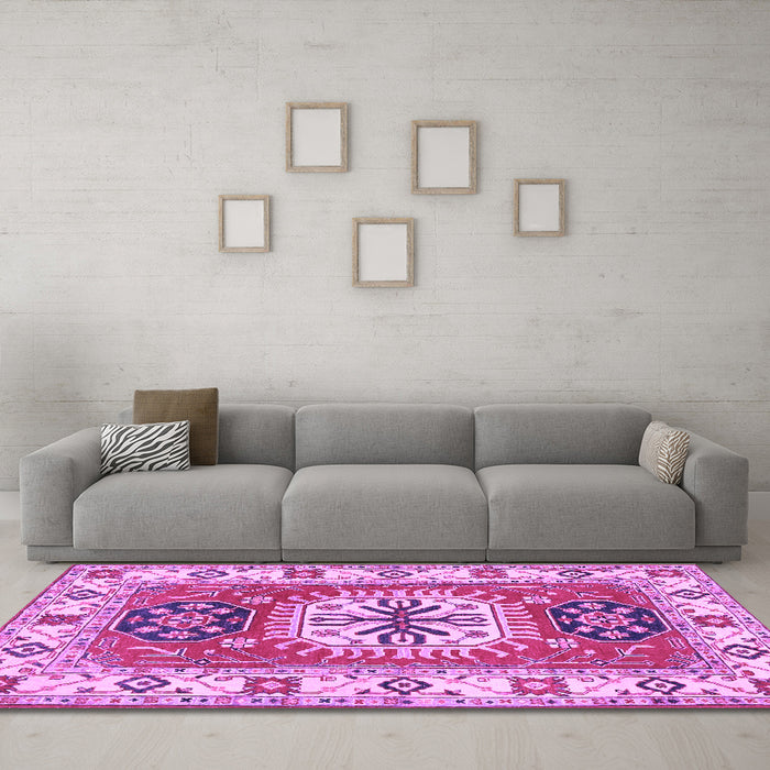Machine Washable Persian Purple Traditional Area Rugs in a Living Room, wshtr753pur
