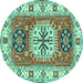 Round Machine Washable Persian Turquoise Traditional Area Rugs, wshtr753turq