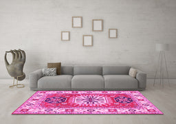 Machine Washable Persian Pink Traditional Rug in a Living Room, wshtr753pnk