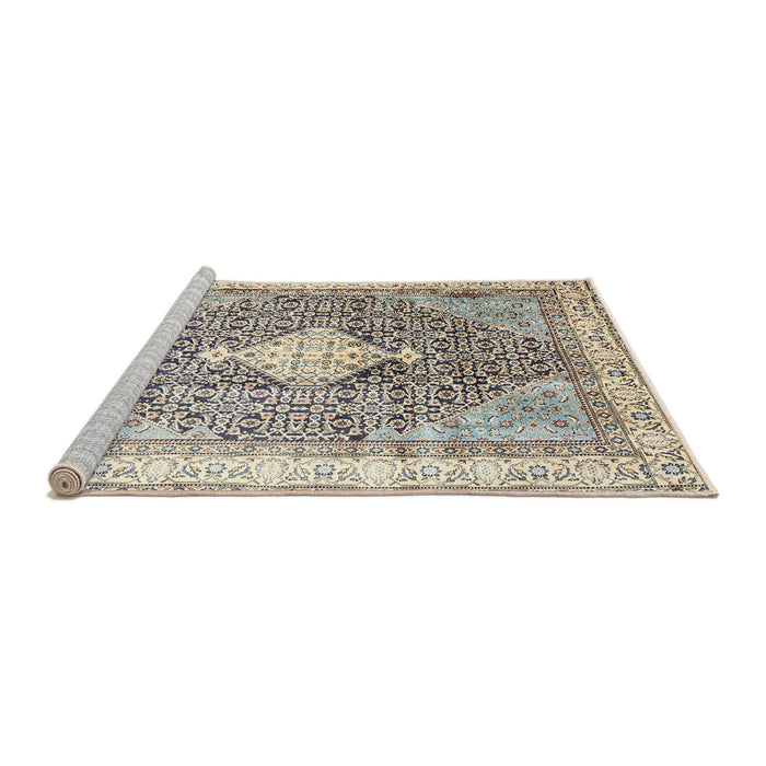 Sideview of Machine Washable Traditional Light Gold Rug, wshtr754