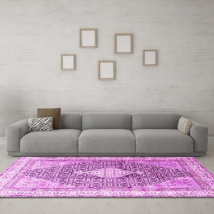 Machine Washable Persian Pink Traditional Rug in a Living Room, wshtr754pnk