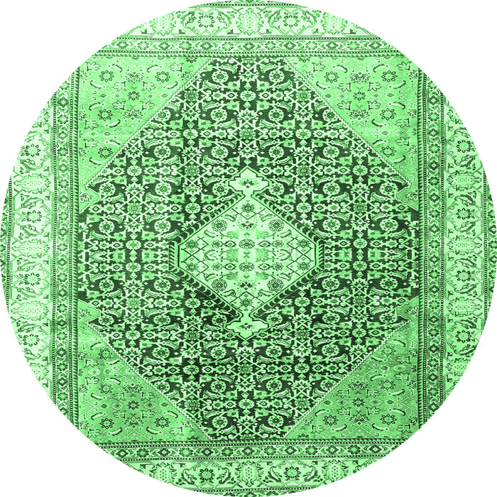 Round Machine Washable Persian Emerald Green Traditional Area Rugs, wshtr754emgrn