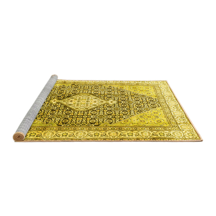 Sideview of Machine Washable Persian Yellow Traditional Rug, wshtr754yw