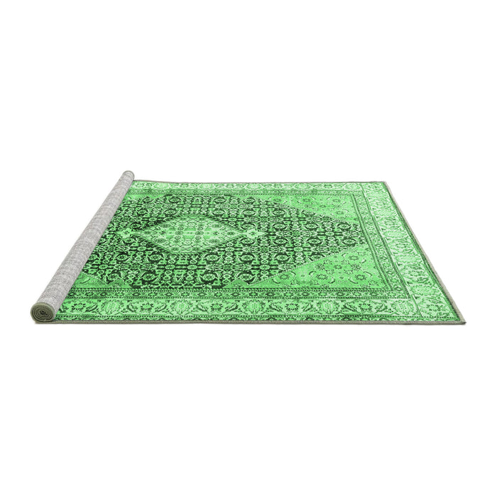 Sideview of Machine Washable Persian Emerald Green Traditional Area Rugs, wshtr754emgrn