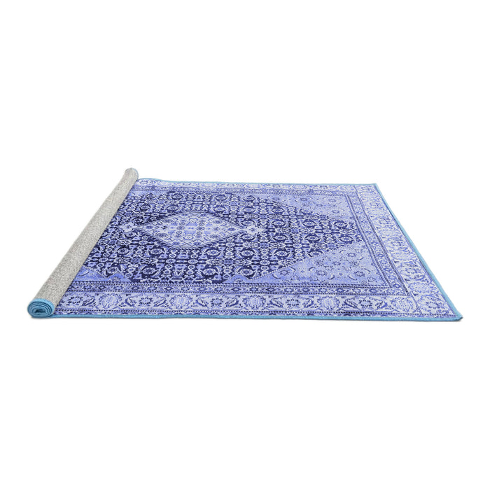 Sideview of Machine Washable Persian Blue Traditional Rug, wshtr754blu