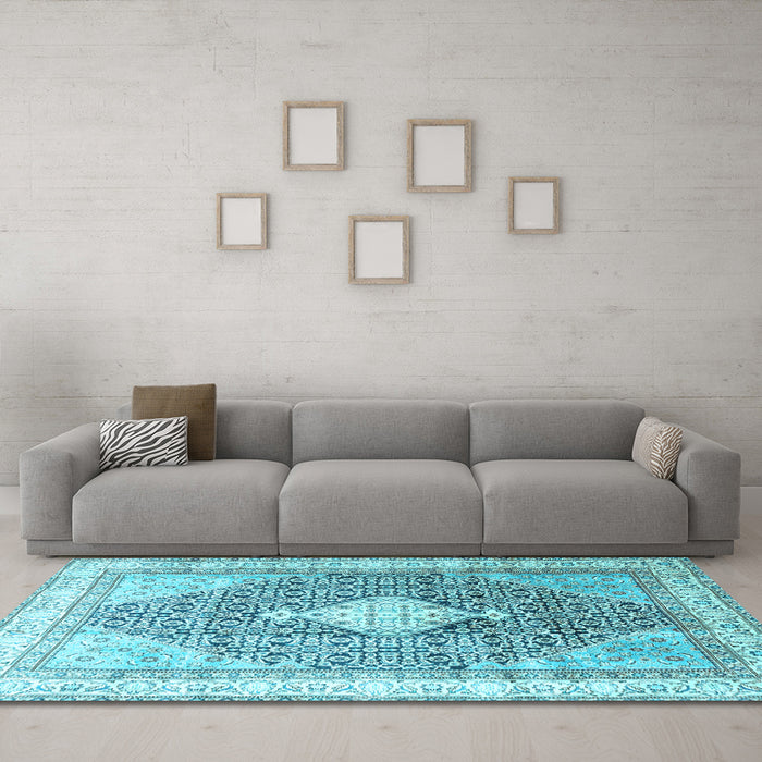 Machine Washable Persian Light Blue Traditional Rug in a Living Room, wshtr754lblu