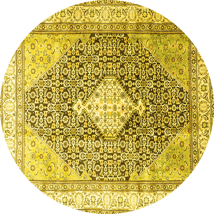 Round Persian Yellow Traditional Rug, tr754yw
