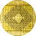 Round Persian Yellow Traditional Rug, tr754yw