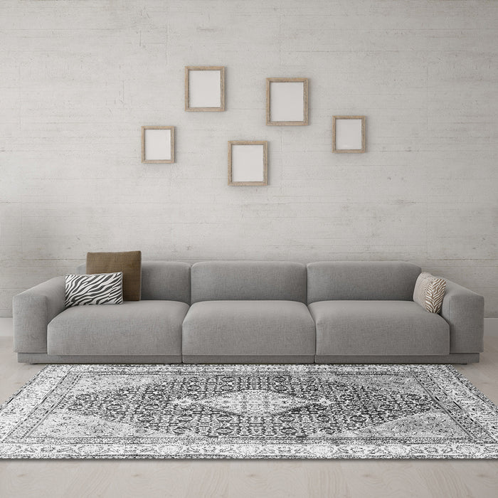 Machine Washable Persian Gray Traditional Rug in a Living Room,, wshtr754gry