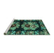 Sideview of Machine Washable Persian Turquoise Traditional Area Rugs, wshtr755turq