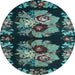 Round Machine Washable Persian Light Blue Traditional Rug, wshtr755lblu