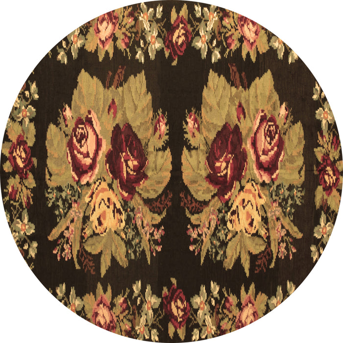 Round Machine Washable Persian Brown Traditional Rug, wshtr755brn