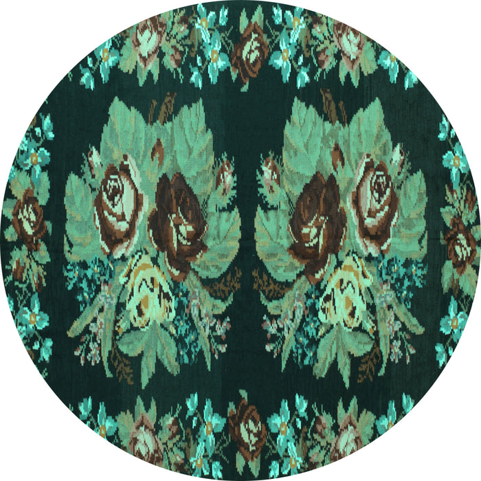 Round Persian Turquoise Traditional Rug, tr755turq