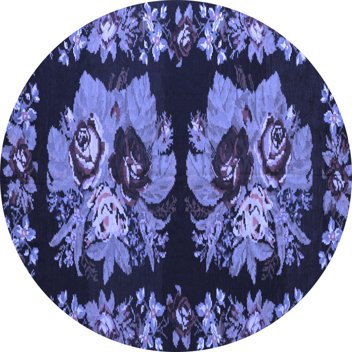 Round Machine Washable Persian Blue Traditional Rug, wshtr755blu