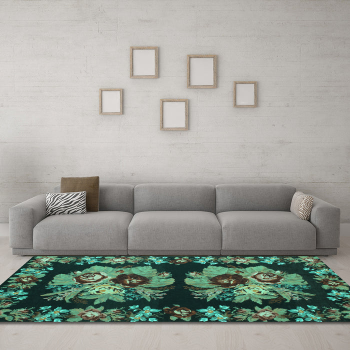 Machine Washable Persian Turquoise Traditional Area Rugs in a Living Room,, wshtr755turq