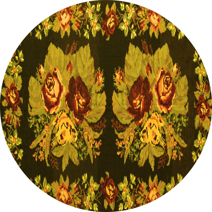 Round Machine Washable Persian Yellow Traditional Rug, wshtr755yw