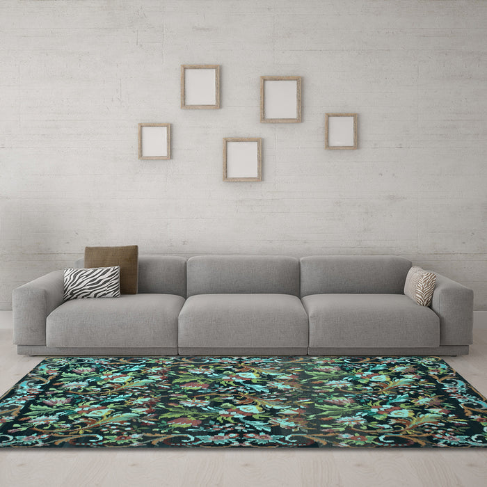 Machine Washable Medallion Light Blue French Rug in a Living Room, wshtr756lblu