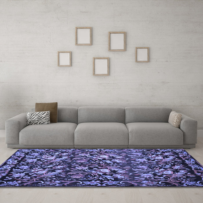 Machine Washable Medallion Blue French Rug in a Living Room, wshtr756blu