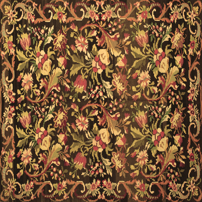 Square Machine Washable Medallion Brown French Rug, wshtr756brn