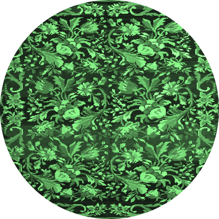 Round Machine Washable Medallion Emerald Green French Area Rugs, wshtr756emgrn