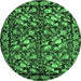 Round Machine Washable Medallion Emerald Green French Area Rugs, wshtr756emgrn