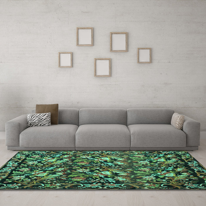 Machine Washable Medallion Turquoise French Area Rugs in a Living Room,, wshtr756turq