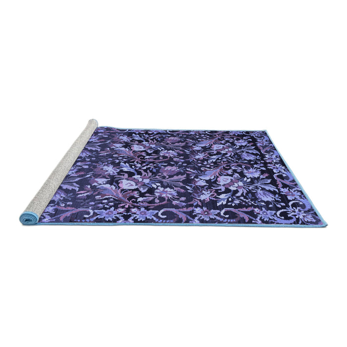 Sideview of Machine Washable Medallion Blue French Rug, wshtr756blu