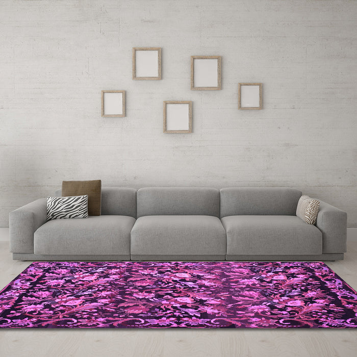 Machine Washable Medallion Purple French Area Rugs in a Living Room, wshtr756pur