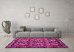 Machine Washable Medallion Pink French Rug in a Living Room, wshtr756pnk