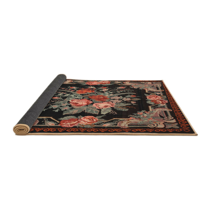 Sideview of Traditional Bakers Brown Medallion Rug, tr757