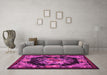 Machine Washable Medallion Pink French Rug in a Living Room, wshtr757pnk