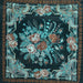 Square Machine Washable Medallion Light Blue French Rug, wshtr757lblu