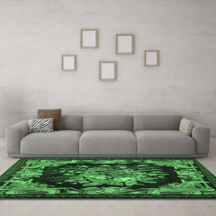 Machine Washable Medallion Emerald Green French Area Rugs in a Living Room,, wshtr757emgrn