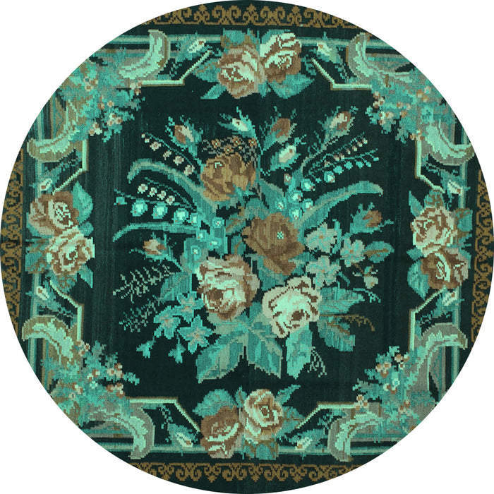 Round Medallion Turquoise French Rug, tr757turq