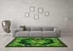 Machine Washable Medallion Green French Area Rugs in a Living Room,, wshtr757grn