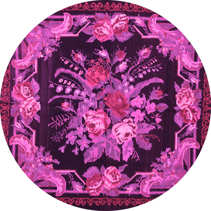 Round Machine Washable Medallion Pink French Rug, wshtr757pnk