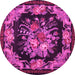 Round Machine Washable Medallion Pink French Rug, wshtr757pnk