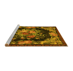 Sideview of Machine Washable Medallion Yellow French Rug, wshtr757yw