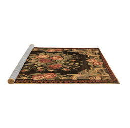 Sideview of Machine Washable Medallion Brown French Rug, wshtr757brn