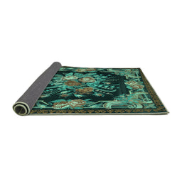 Sideview of Medallion Turquoise French Rug, tr757turq