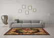 Machine Washable Medallion Brown French Rug in a Living Room,, wshtr757brn