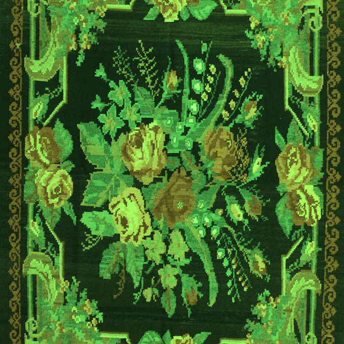 Serging Thickness of Machine Washable Medallion Green French Area Rugs, wshtr757grn