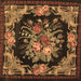 Square Machine Washable Medallion Brown French Rug, wshtr757brn