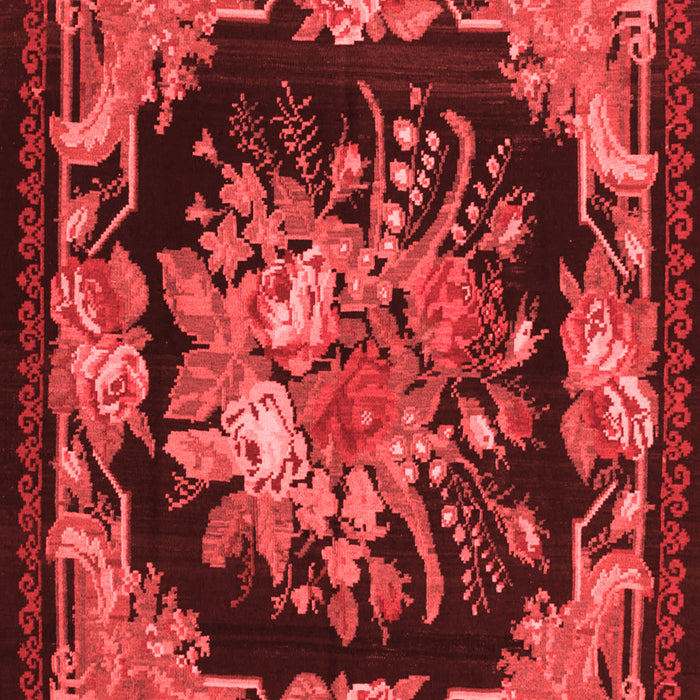 Machine Washable Medallion Red French Rug, wshtr757red