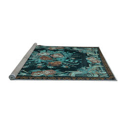Sideview of Machine Washable Medallion Light Blue French Rug, wshtr757lblu