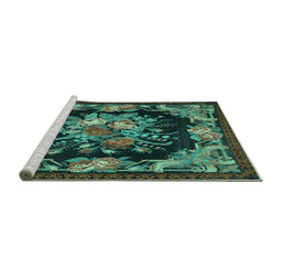 Sideview of Machine Washable Medallion Turquoise French Area Rugs, wshtr757turq