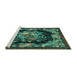 Sideview of Machine Washable Medallion Turquoise French Area Rugs, wshtr757turq