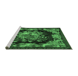 Sideview of Machine Washable Medallion Emerald Green French Area Rugs, wshtr757emgrn